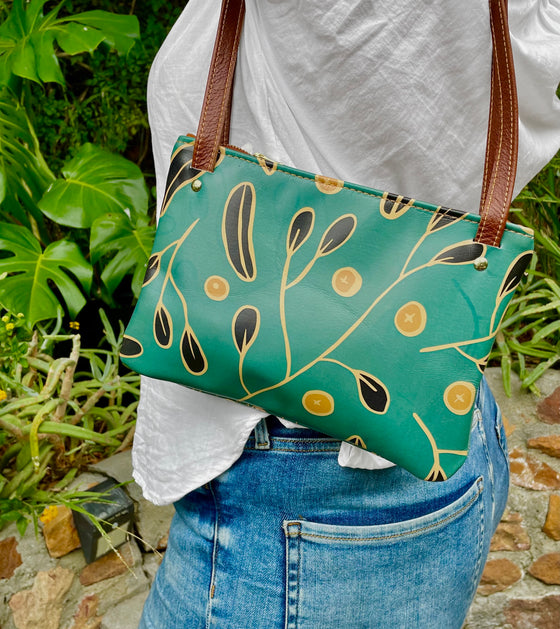 Leaves on Teal - Pocket Bag